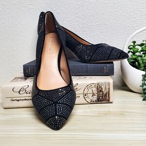 ANTONIO MELANI Black Rhinestone Pointed-Toe Heels, Size 7